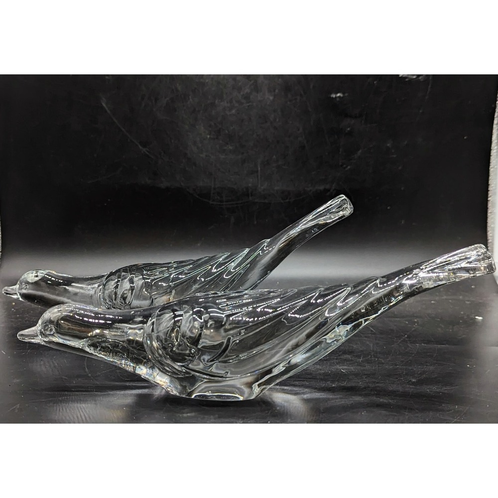 Set Of 2 Vintage Duncan & Miller Crystal Clear Glass Dove Figurine Sculpture 11"